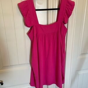 Tuckernuck Pomander Place Vibrant Pink Dress with Ruffle Sleeves Medium